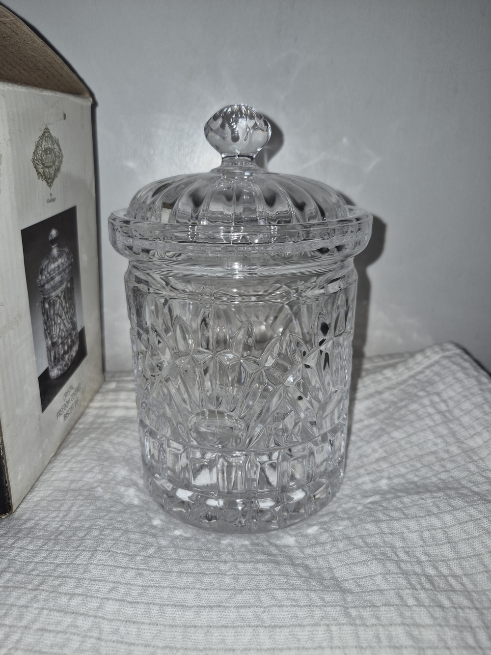 Clear Cut Glass Candy Jar with Lid - Classic Decorative Storage